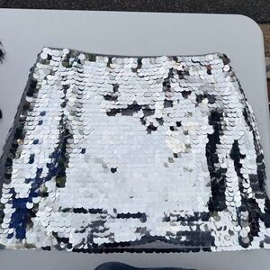 Festive Silver Sequin Skirt 1X